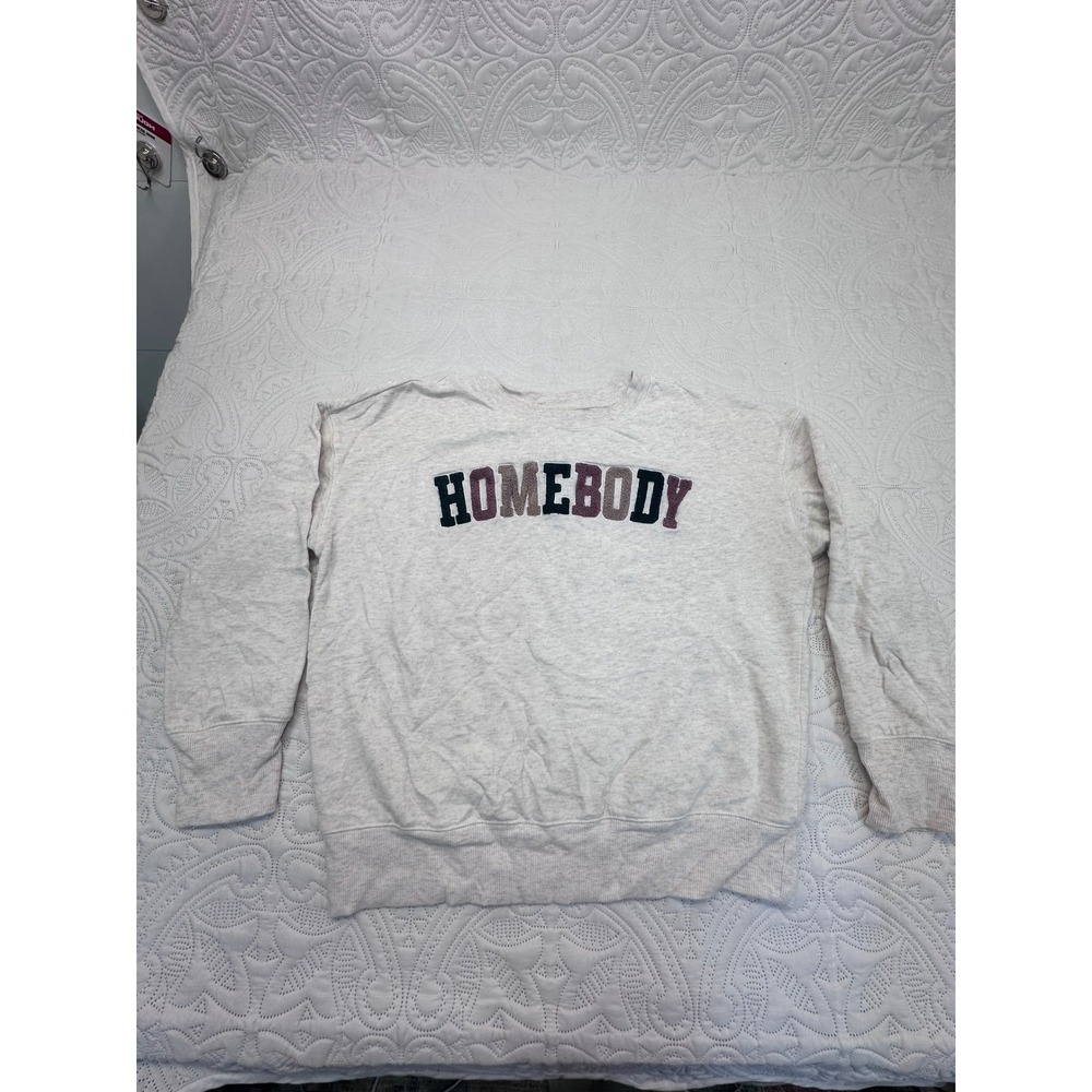 Maurices Homebody Graphic Sweatshirt Oatmeal Heather Gray Chenille Patch Small